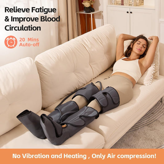 SHINE WELL Leg Compression Massager, Leg Massager for Circulation and Pain Relief, Air Compression Leg Massager with 3 Modes 3 Intensities 2 Extenders and Adjustable Wraps