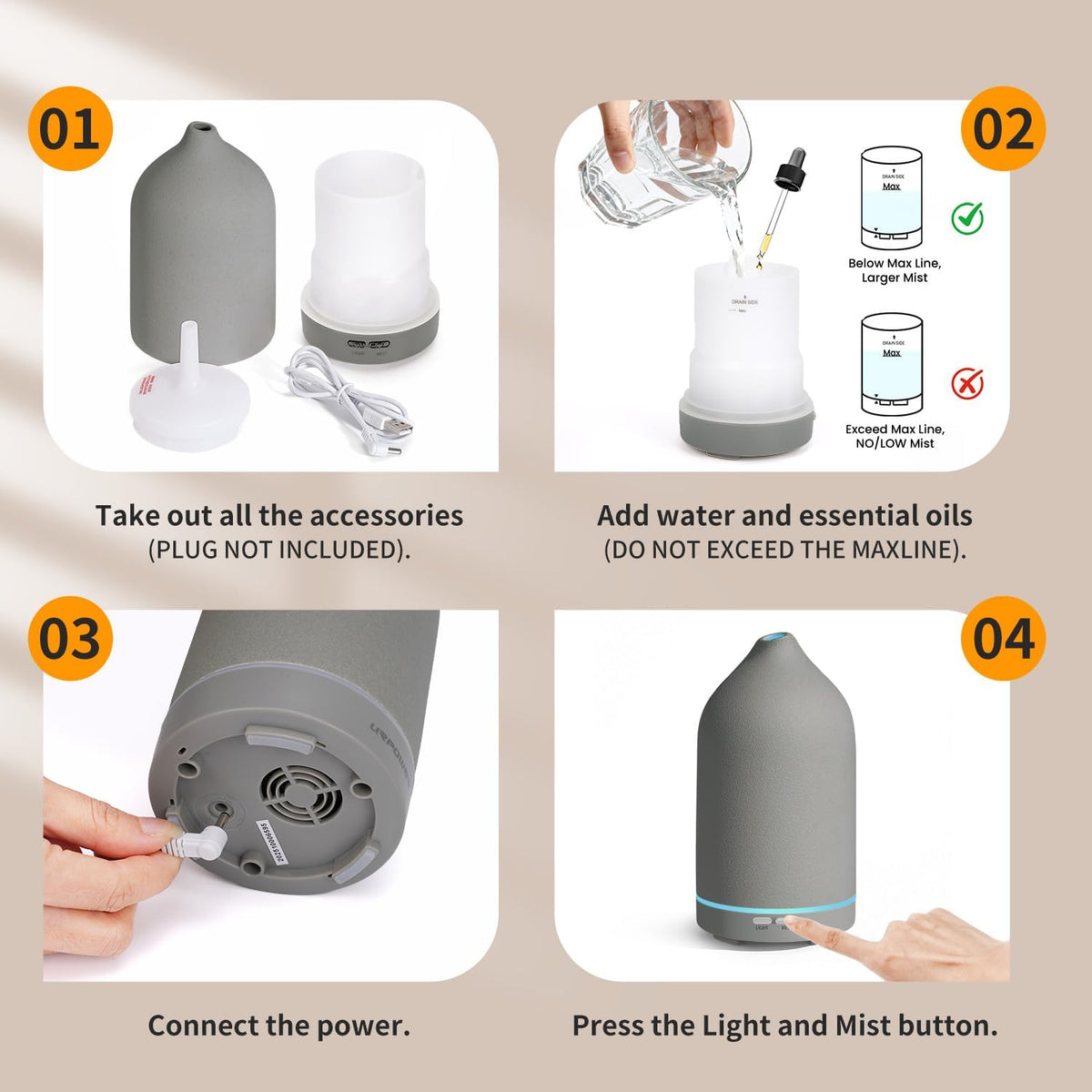 URPOWER 180mL Ceramic Essential Oil Diffuser Aromatherapy Diffuser for Home