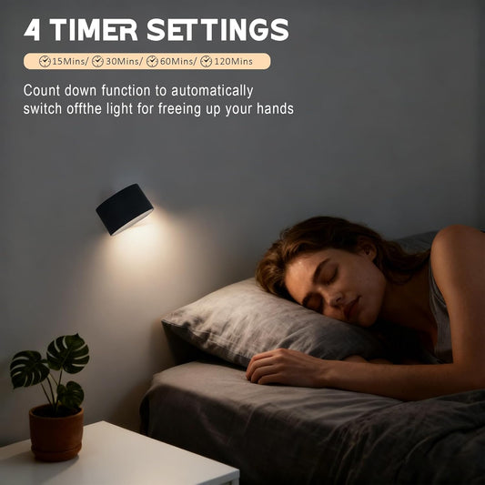 Rechargeable Wall Sconce with Remote & Touch, 360° Rotatable Battery Operated Wall Lights, 3-Color Dimmable, No Drill Adhesive, Ultra Long Battery for Bedroom Reading(Black-4PC)