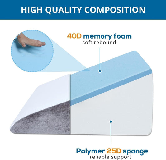 Sasttie Wedge Pillow 24x24x12 inch, Memory Foam Bed Wedge, Cool Grey | Triangle Pillow for Sleeping, Acid Reflux, Back Pain, Post-Surgery, and Snoring, Designed with Removable Washable Cover