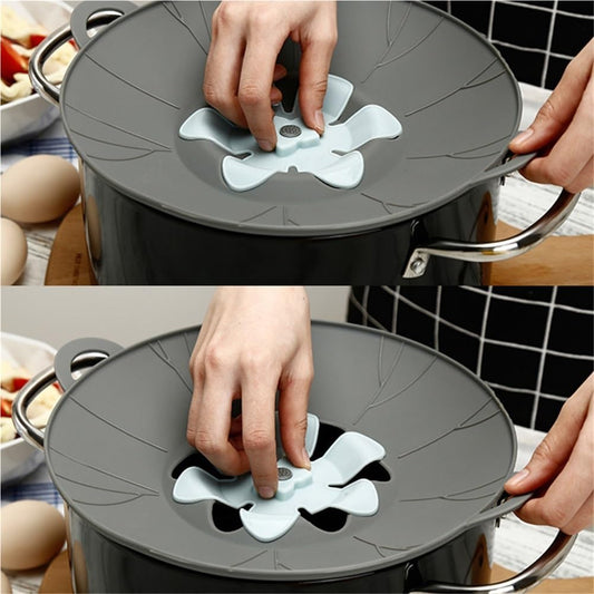 Silicone Boil Over Spill Safeguard - Food Grade Kitchen Stopper Lid For Pots And Pans - Eco-Friendly Silicone Cover In Grey And Yellow(Beige,Small)