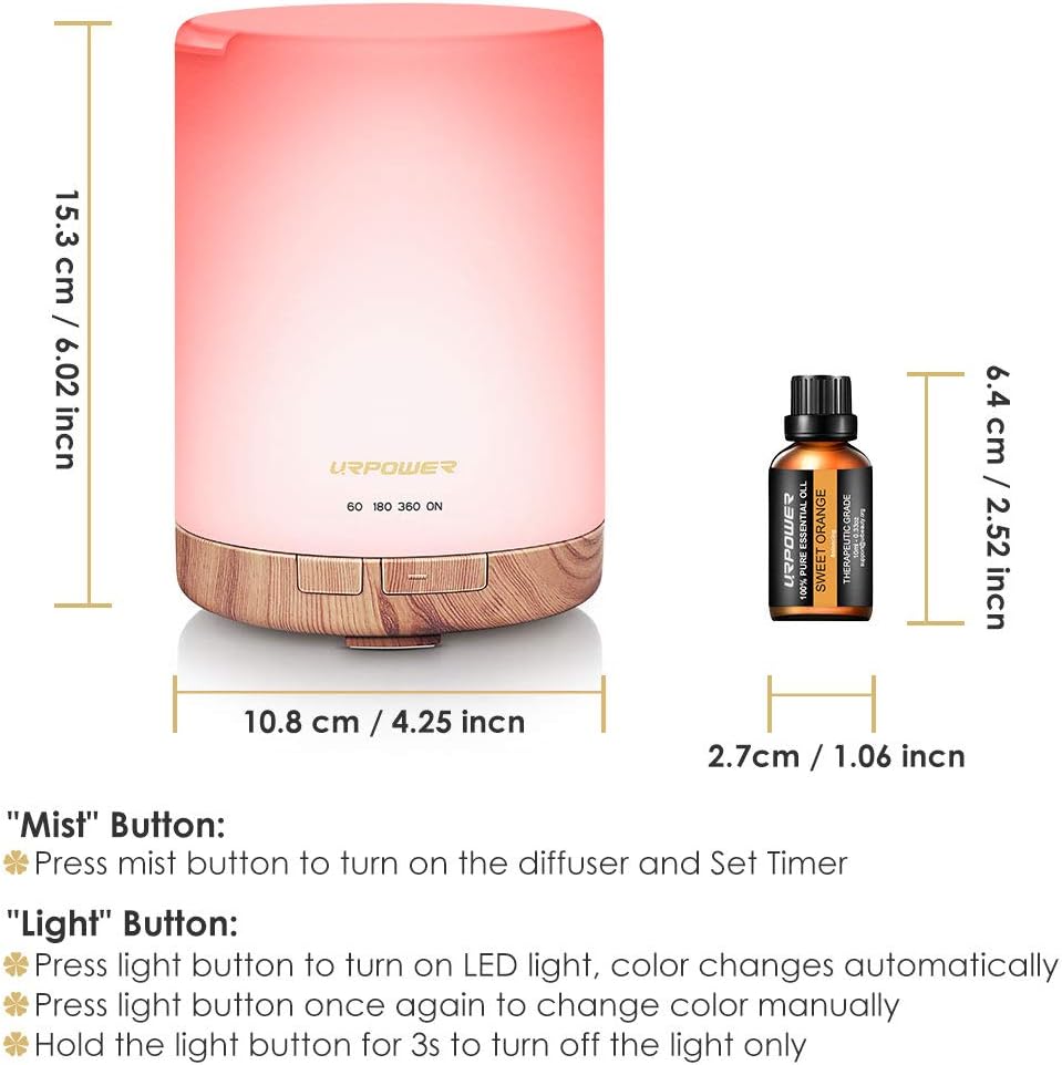 URPOWER 300mL Essential Oil Diffuser Ultrasonic Aromatherapy Diffuser