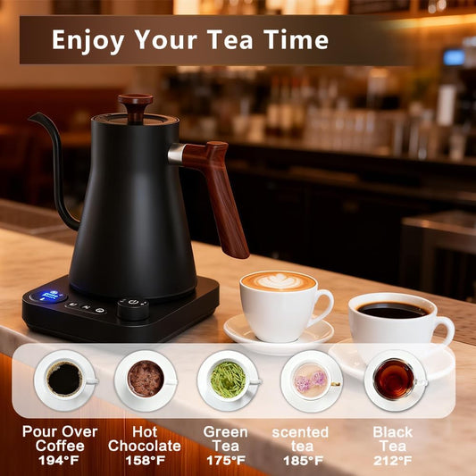 Gooseneck Electric Kettle,Pour Over Kettle for Coffee and Tea,Intelligent Temperature Control,Quick Heating,Keep Warm Function,1200W/0.9L (Black)