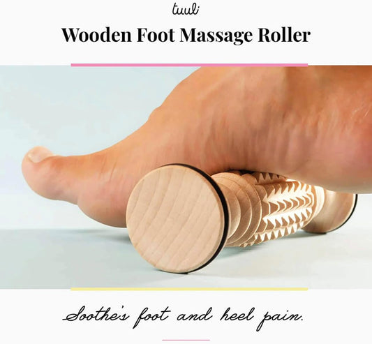 tuuli Wooden Foot Massager, Grooved Muscle Roller, Helps Ease Muscle Tension and Improve Blood Circulation, Natural Wood Therapy Massage Tools for Feet (M)