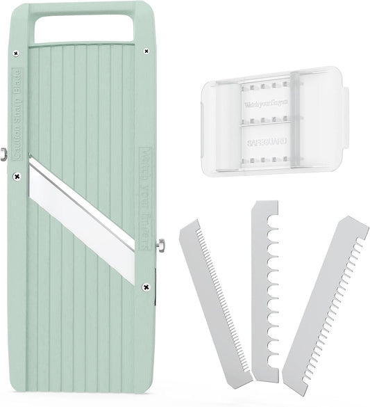 Vollum Wide Japanese Mandoline Slicer for Kitchen – Professional Slicer Vegetable Cutter with Interchangeable Stainless Steel Blades – Food Manual Slicer Handheld Mandoline Slicer