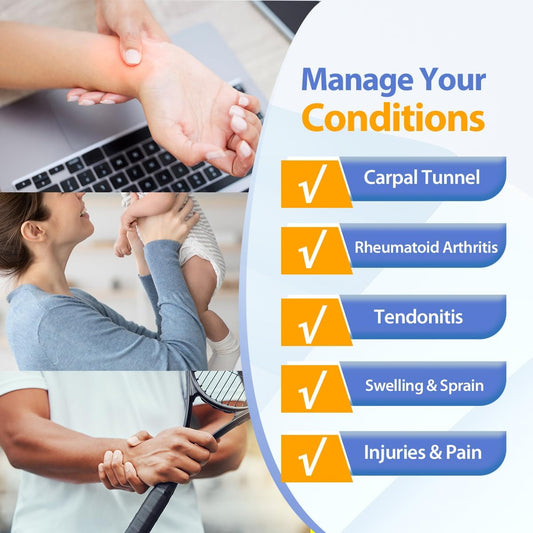 Wrist Ice Pack Wrap for Carpal Tunnel Relief with 2 Gel Ice Packs | Reusable Wrist Brace Compression Sleeve for Injuries, Tendinitis, Swelling, Surgery Recovery, Detachable Gel Inserts, Gifts