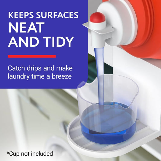 IMPRESA Laundry Detergent Cup Holder & Laundry Drip Catcher - 2-Pack, White Plastic - Slides Under Tub for Universal Detergent Drip Tray & Spill Prevention