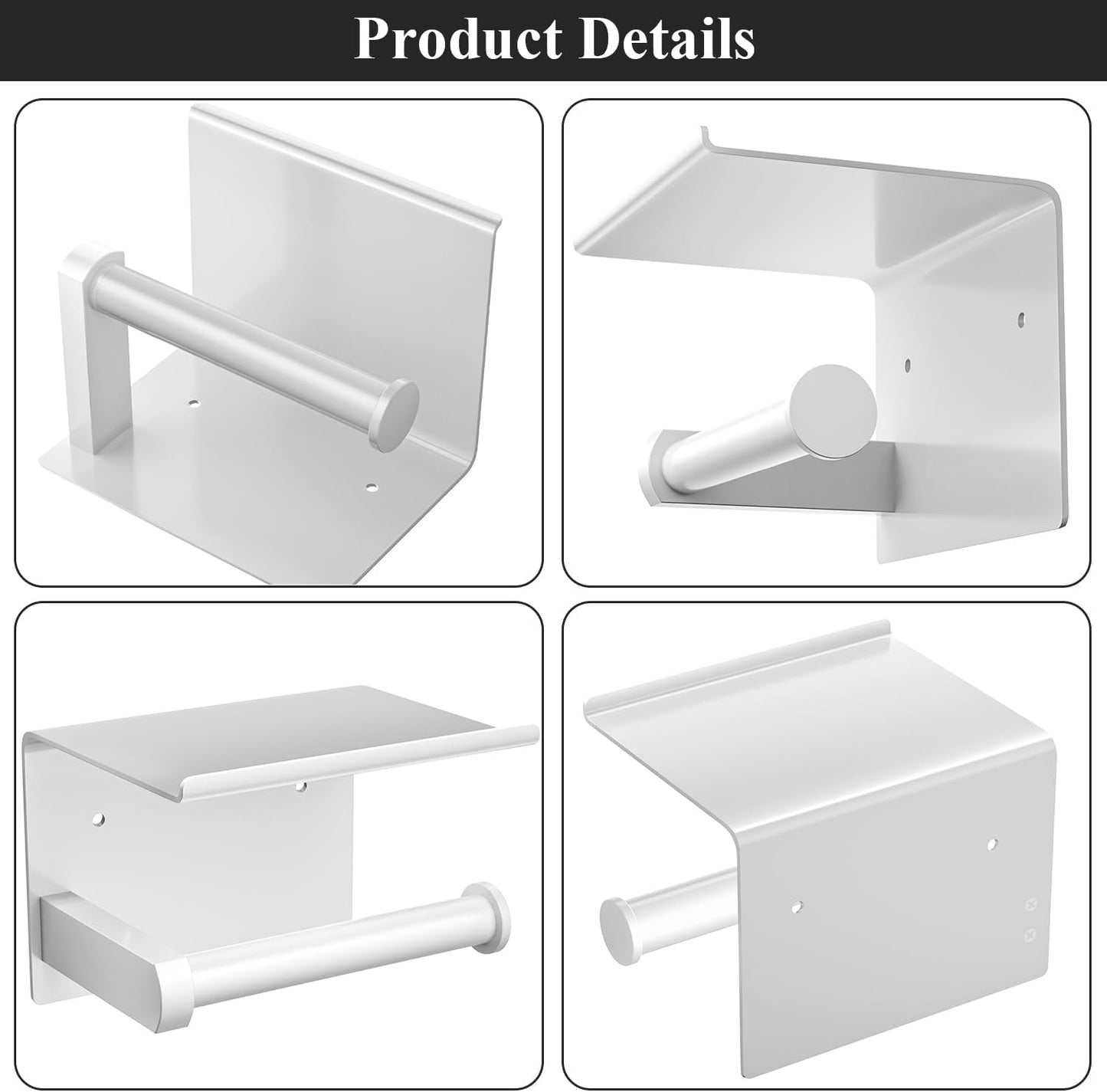 Tindbea Toilet Paper Holder Wall Mount + Towel Robe Hooks, Adhesive or Screw Wall Mounted Toilet Paper Roll Holder with Shelf, Stainless Steel Bathroom Organizers and Storage Kit (Brushed Gold)