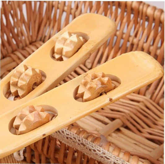Bamboo Back Scratcher Wooden Body Roller Stick Manual Long Handle Massager for Neck Back Shoulder