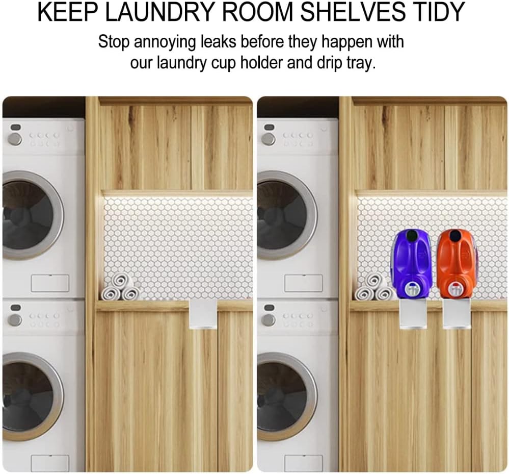 2pc Laundry Detergent Cup Holder, Laundry Fabric Softener Drip Catcher, Firmly Hold on Laundry Bottle Spouts (White)