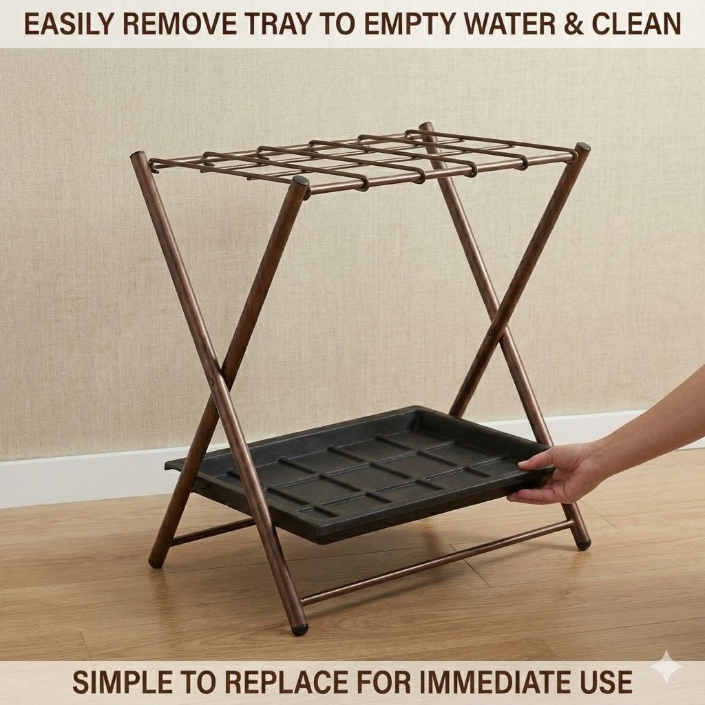 Folding Umbrella Storage Stand Rack Holder Organizer Bin for Entryway Home Commercial Office Décor with Drip Tray