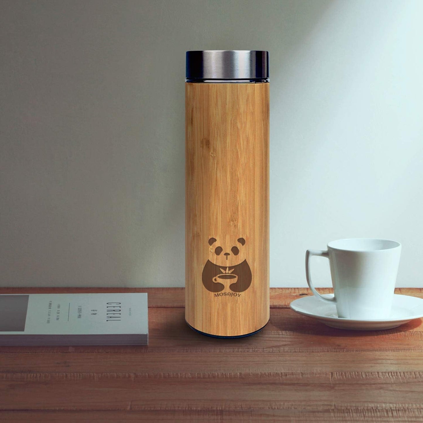 Tea Bottle Bamboo Tumbler with Infuser BPA Free Double Wall Glass Travel Tea Mug with Stainless Steel Filter | Leakproof Tea Bottle with Strainer For Loose Leaf Tea and Fruit Water 17 Ounce