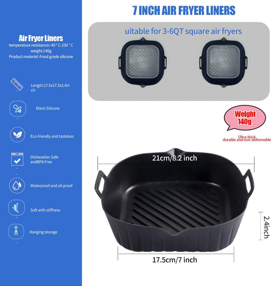 2 Pack Air Fryer Liners,8 Inch Silicone Airfryer Liners,Air Fryer Accessories,Reusable Baking Tray Oven Accessories,Replacement of Flammable Parchment Paper (Red Blue) (Black&Red&Blue)