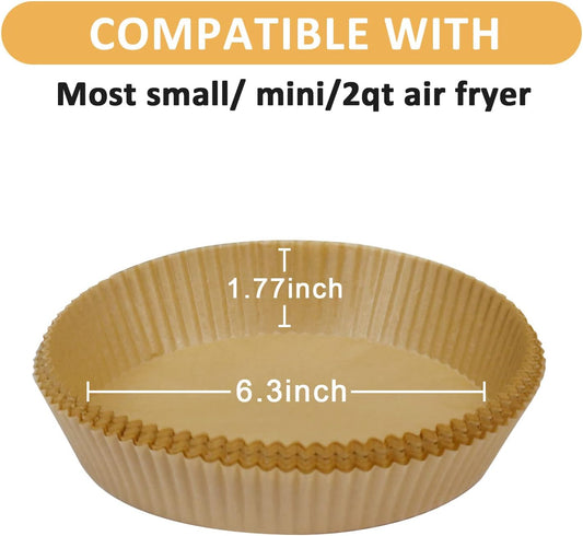 100Pcs Mini Air Fryer Paper Liners Disposable Baking for 2qt Air Fryer | Non-Stick Food Grade Airfryer Sheet Parchment Paper for Ninja AF080 Mini, COSORI 2.1, Instant Vortex 2-QT, CHEFMAN Small