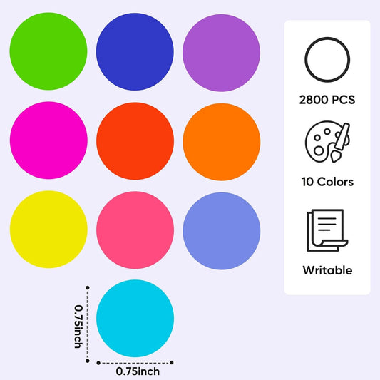 Color Coding Labels Circle Dot Stickers,Round Color Coding Labels Sticky Dots Labels Stickers 10 Color Style Colored Dot Stickers for Office,Student Classroom Toddlers Papers Etc