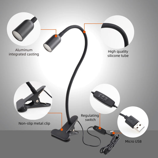 DAMI LED Reading Light for Bed Headboard – Dimmable Clip-On Book Light with Flexible Gooseneck, Adjustable Color Temperature (3000/4000/6000K), USB-Powered Desk Lamp for Dorms and Home