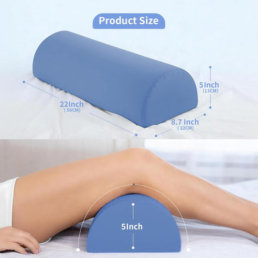 Knee Pillow for Back Sleeping - Half Moon Bolster Pillow for Legs - Cooling Under Knee Pillow for Sleeping on Back, Leg Support, Foot Elevation (Misty Blue)