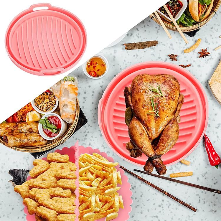 Silicone Air Fryer Liner 8.6" Round for 5–8 QT, No Divider, Reusable Non-Stick Collapsible Pot Liner, Dishwasher Safe, Heat-Resistant 446°F, BLACK, 1 Pack