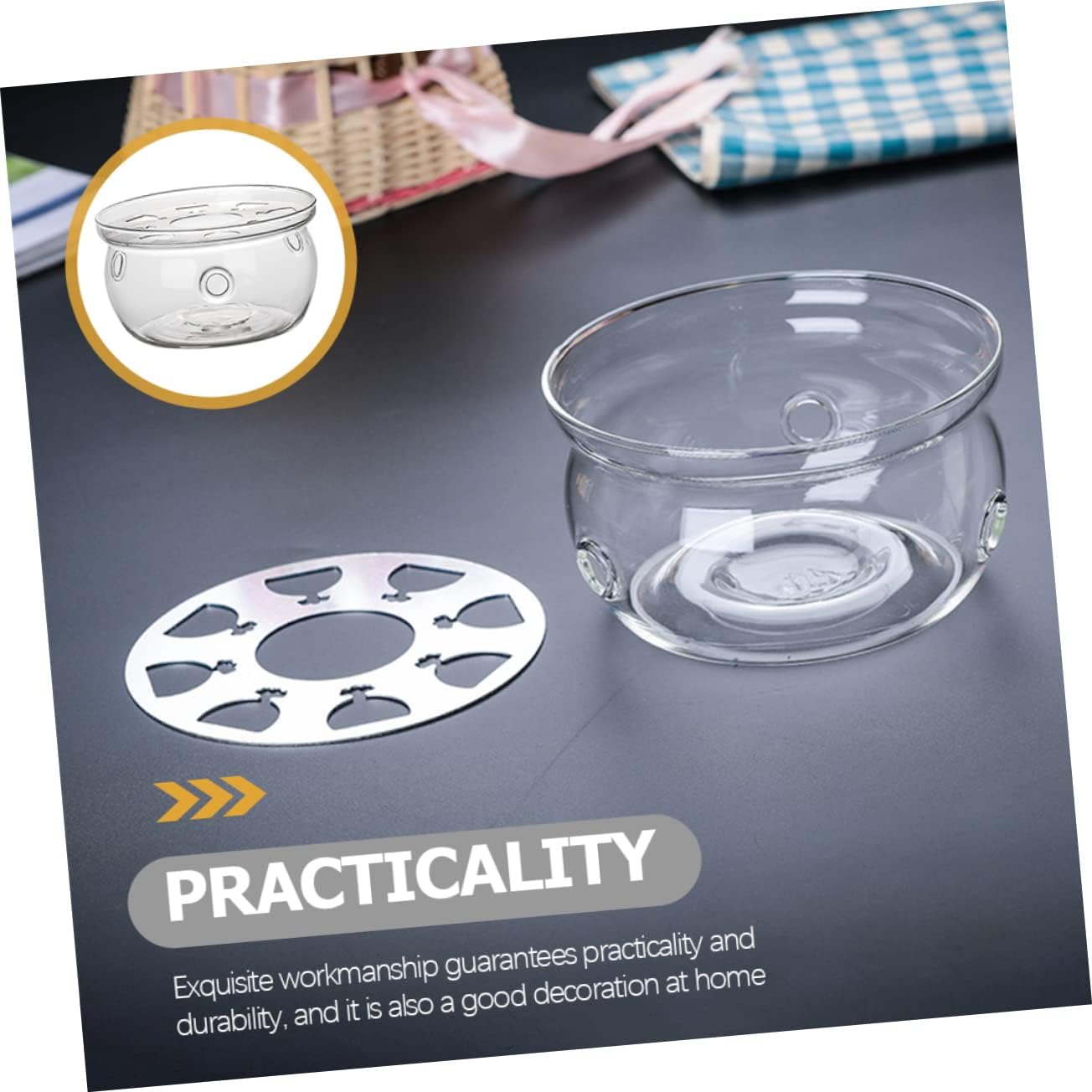 KICHOUSE Glass Teapot Warmer Base High Borosilicate Glass Desktop Tea Warmer for Home and Office Lightweight and Sturdy for Tea Lovers