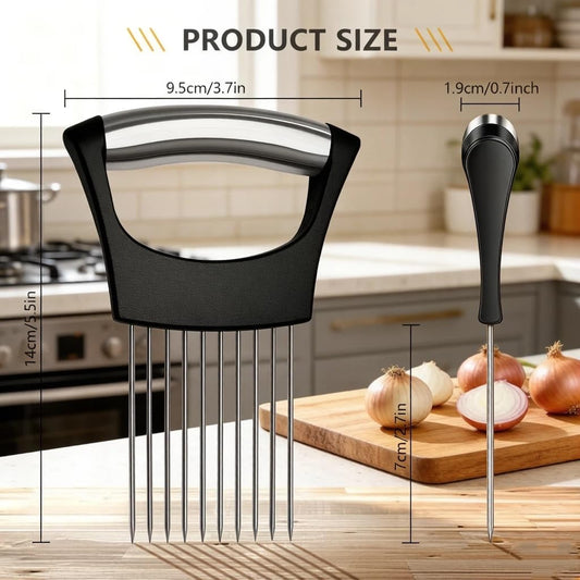 2Pcs Onion Holder for Slicing, Stainless Steel Onion Slice Holder | Onion Holders with 10 Long Needles, Onion Cutter Vegetable Chopper for Potatoes, Tomatoes, Avocados, Lemon, Eggs