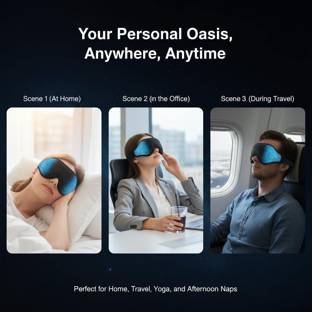 3D Zero-Pressure Sleep Mask with Cooling Gel | 100% Blackout Eye Cover for Puffy Eyes, Migraines & Dry Eyes | Hot & Cold Therapy for Deep Sleep & Relaxation