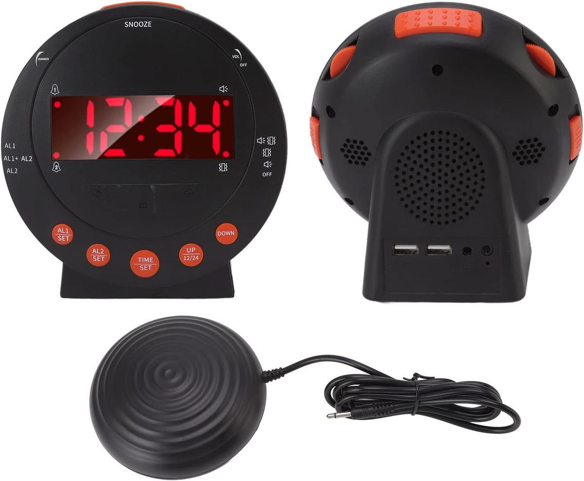PerGar Alarm Clock 110 Decibels Red Flashing Light Super Shaker Extra Loud Alarm Clock for Student Elder Sonic Alert Vibrating, Heavy Sleepers, Battery Backup Wake with a Shake