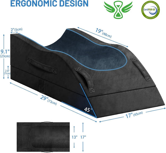 TranquilRelax Leg Elevation Pillow for After Surgery, Wedge Pillow, Grey | Single-leg design, adjustable height, U-shaped cradle, supportive memory foam, washable cover, leg elevation for swelling