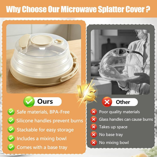 10.6 inch Large Collapsible Microwave Splatter Cover & Anti-Scald Base Plate with Water Steamer with100 Elastic Food Covers, Microwave Cover for Food with Handle,Silicone Microwave Food Cover