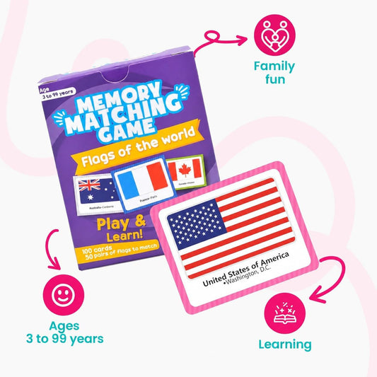 Menique Flags of the World Memory Matching Game – 100 Cards, 50 Countries to Match – Educational & Fun for Kids and Adults – Color-Coded by Continent – Learn Flags, Capitals, and Geography