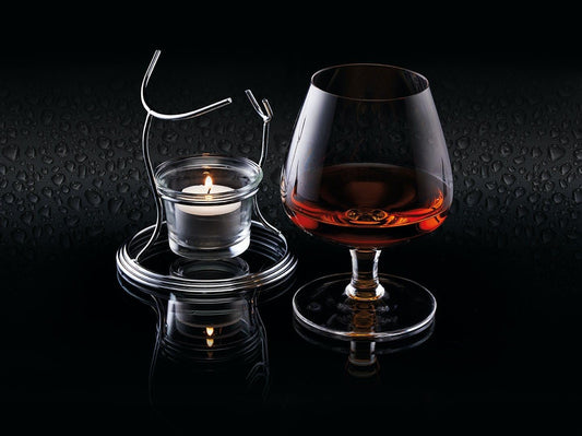 BarCraft Brandy Glass and Warmer Gift Set, 350ml Glass, Tea Light Holder and Metal Stand, 3-Piece Set