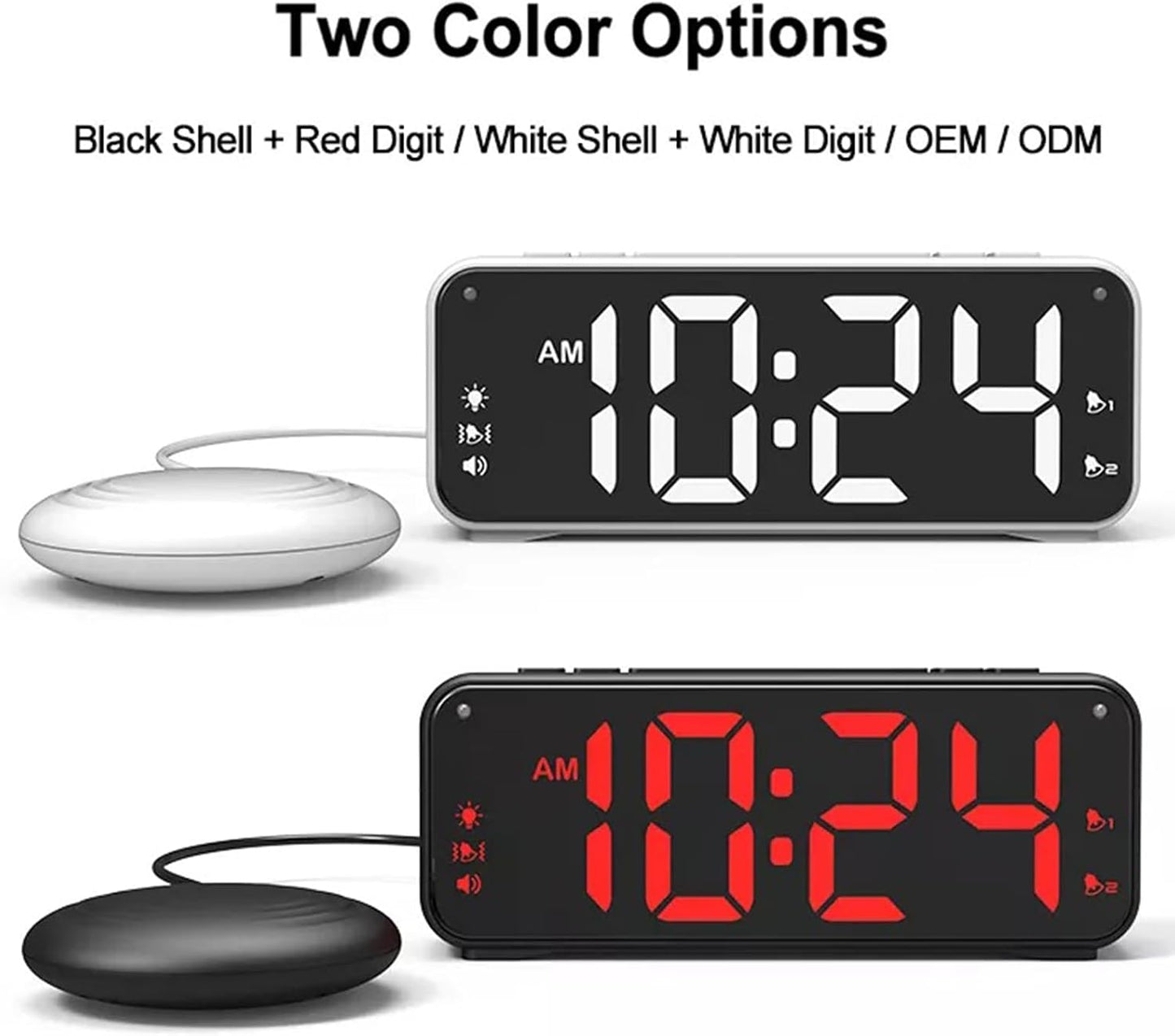 Multifunctional USB Charging Vibratings Alarm Clock with Bed Shaker for Heavy Sleepers with Strong