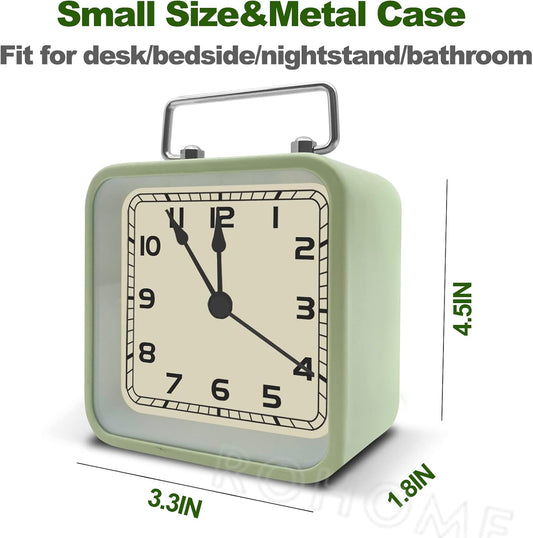 Rohome Small Alarm Clock, Retro Silent Quartz Movement with Night Light, Decorative Vintage Non Ticking Clock for Living Room, Office, Desk, Bedroom, Bedside, Hotel, Shelf, Nightstand (Green)