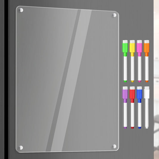 Acrylic Meal Planner Weekly Calendar Menu Board for Kitchen, w/ 8 Markers | Clear Weekly Fridge Calendar Planning Note Board Dry Erase to Do/Grocery/Shopping List/Chore Chart, 12.8x9’’