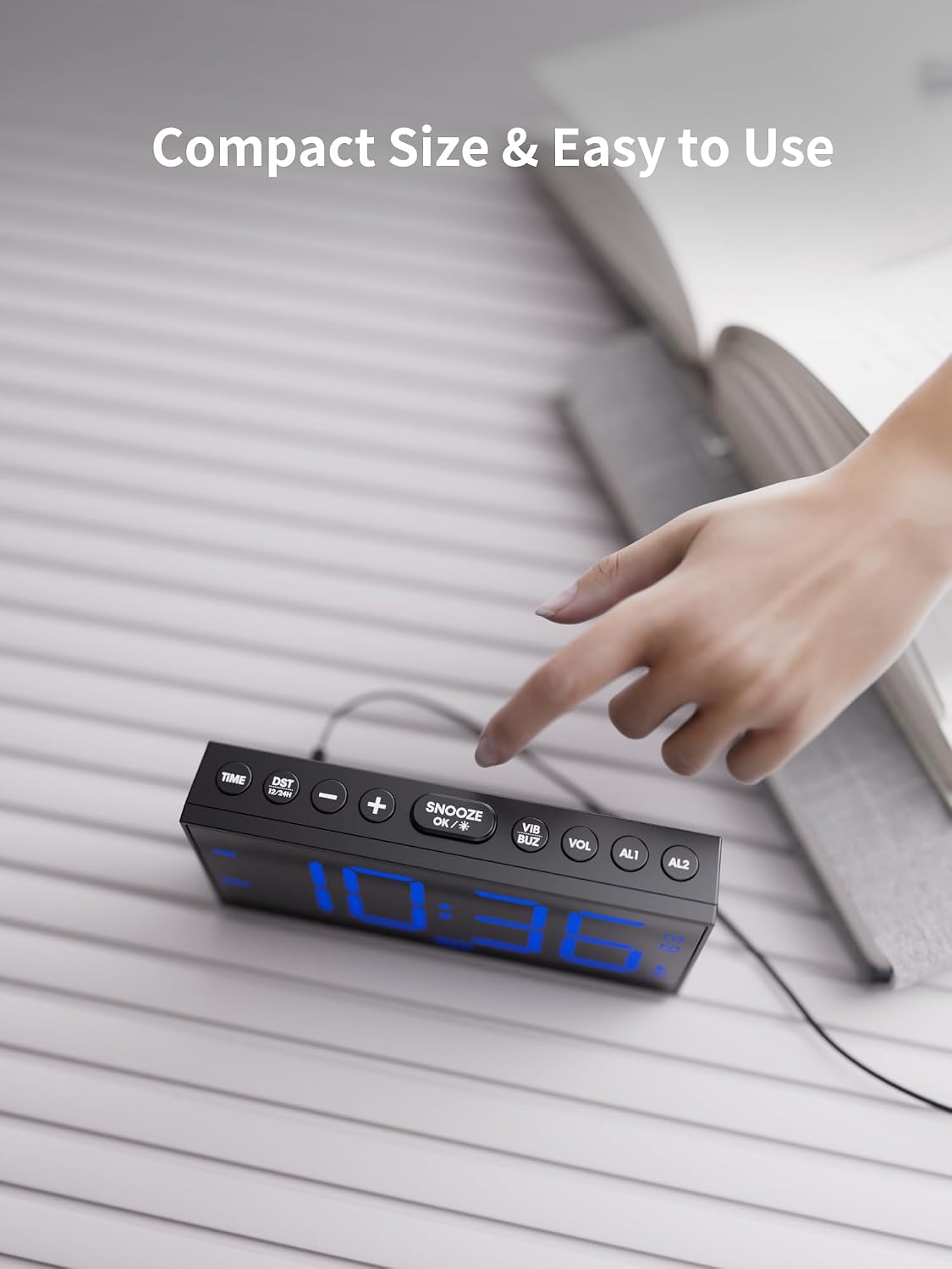ROCAM Loud Vibrating Alarm Clock with Bed Shaker, Bed Shaker Alarm Clock for Heavy Sleepers/Hearing Impaired/Deaf, Dual Alarm with Weekday/Weekend Mode, Large Display Digital Clock with Dimmer, Snooze