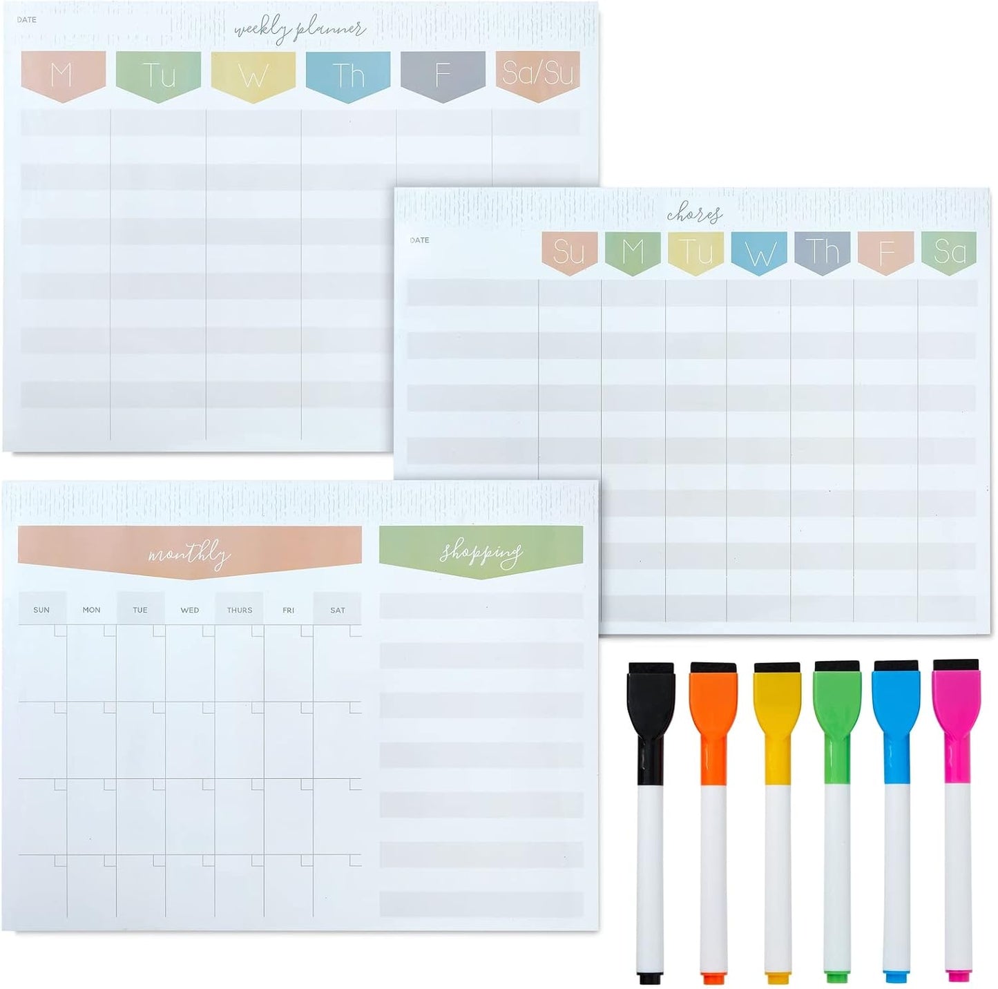 Okuna Outpost Magnetic Dry Erase Board for Fridge, Weekly Planner with 6 Magnetic Pens for Teachers, Students, Kitchen (12 x 9 in)