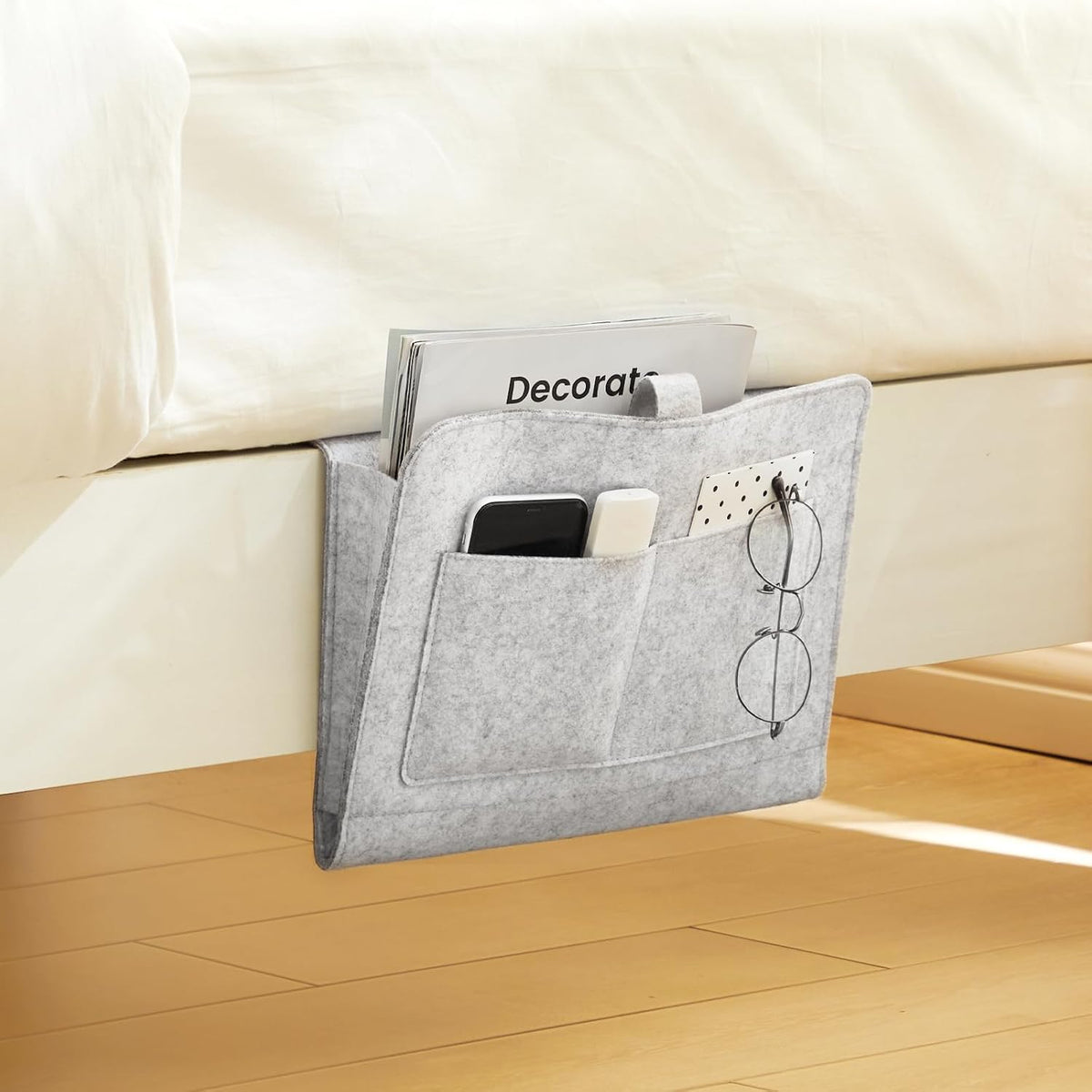 YOUDENOVA Bedside Caddy, Bedside Organizer for Dorm Room, Bunk Bed, Grey