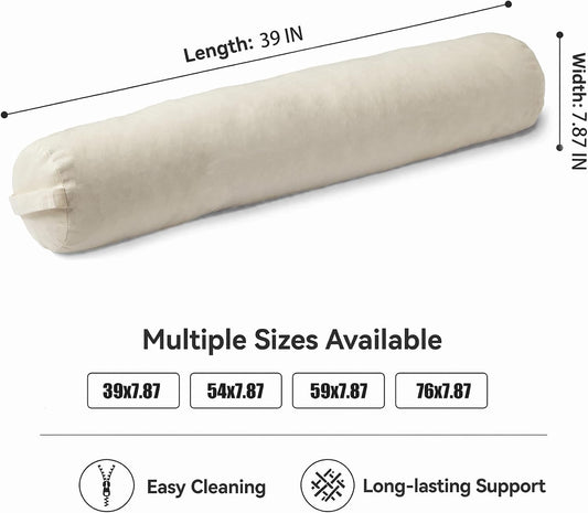 SAMTY Bolster Pillow for Adults, Long Round Body Pillow for Bed, 76x7.87 | Beige, Velvet Lumbar Pillow, Soft Cylindrical Body Pillow, Hidden Zipper And Carry Handle for Sleeping, Reading Relaxing