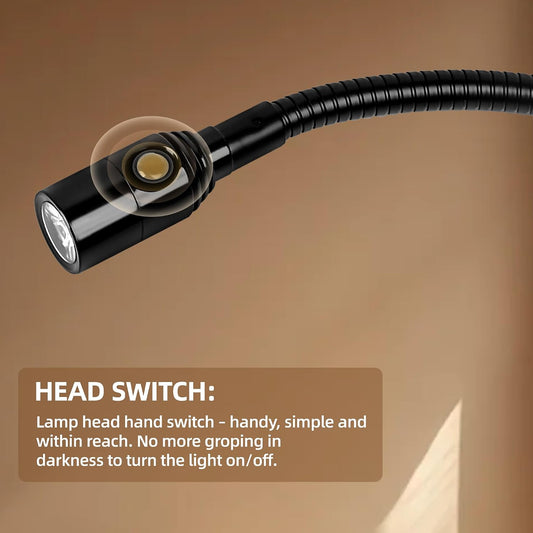 Reading LED Light Bedside Wall Mount Adjustable Gooseneck Black