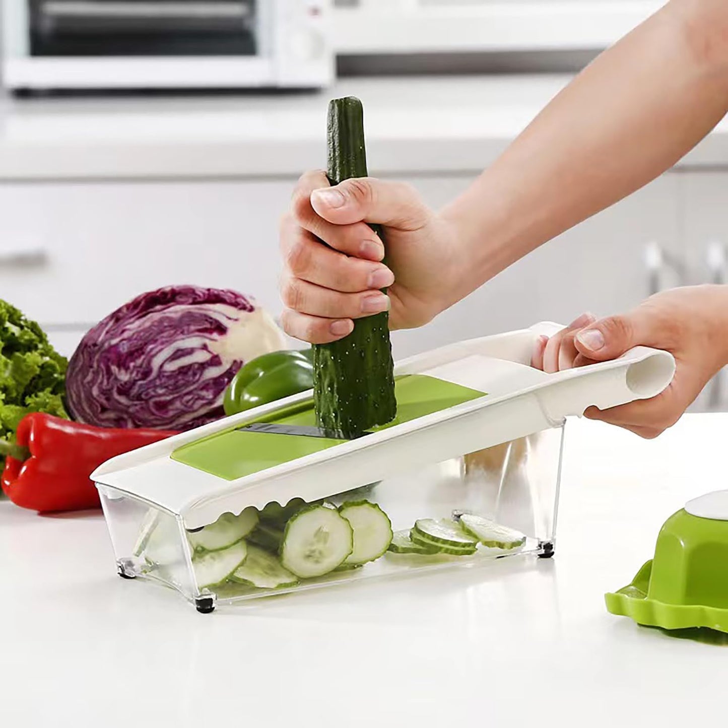NACOLUS Cheese Grater with Container,5 In 1 Mandoline Slicer for Kitchen,Multi Purpose Vegetable Slicer, Easy to Clean Vegetable Chopper,Cheese Shredder,Julienne Slicer and Peeler | all-in-one vegetable slicer&cheese grater,with container or use