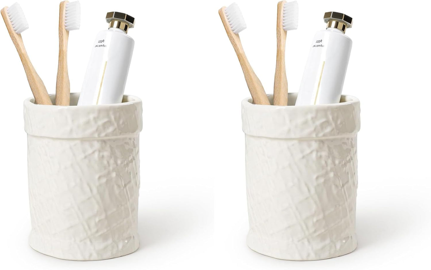 Toothbrush Holder, Tooth Brush Holder for Bathroom - Ceramic Toothbrush Cup White Toothbrush Holders Countertop, Makeup Brush Holder Pen Holder, 3.62" x 3.62" x 3.93", ANTIS'S HOME
