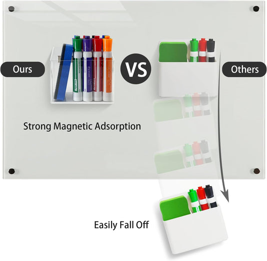 Magnetic Glass Whiteboard Pen Holder, Magnetic Dry Erase Marker Holder for Fridge, Whiteboard, Desk Locker Organizer Accessories, Office, Home, 1 Pack