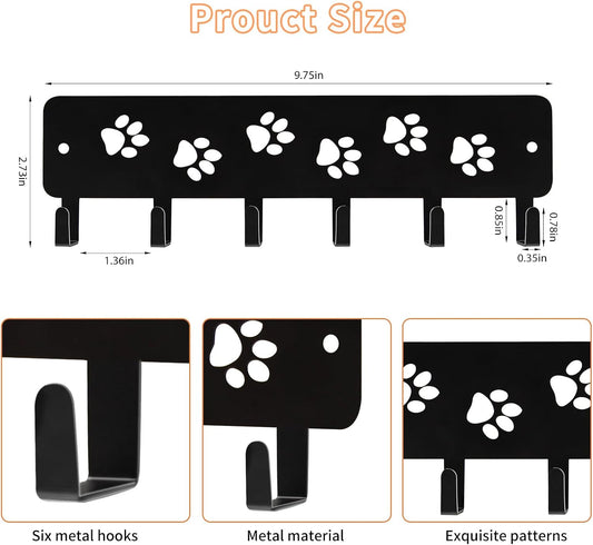 Key Hooks Key Holder Decorative Dog Leash Holder for Wall, 6 Hooks 9.75×2.73 inch for Wall Decorative Animal Storage Rack Adhesive, Black Hooks for Entrance Living Room Kitchen-Gifts for Dog Lovers