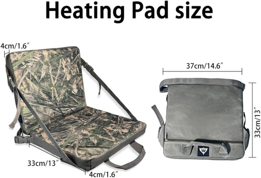 Hunting Seat Cushion with Backrest Adjustable Portable Heated Seat Pad Suitable for Hunting Ice Fishing Hiking and Camping (Batteries Not Included)