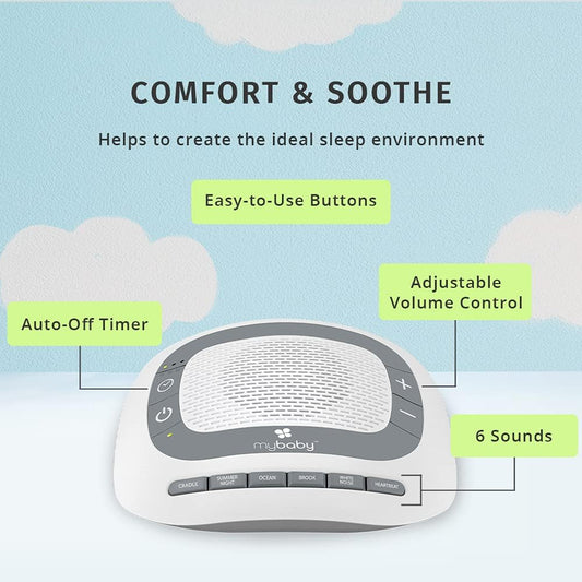 MyBaby SoundSpa White Noise Machine for Babies | 6 Soothing Lullabies for Newborns, Sound Therapy for Travel, Relaxing, Kids, Newborns, Baby Songs, Adjustable Volume, Auto-off Timer, By HoMedics | Sound Therapy for Travel, Relaxing, Kids, Newborns, Baby