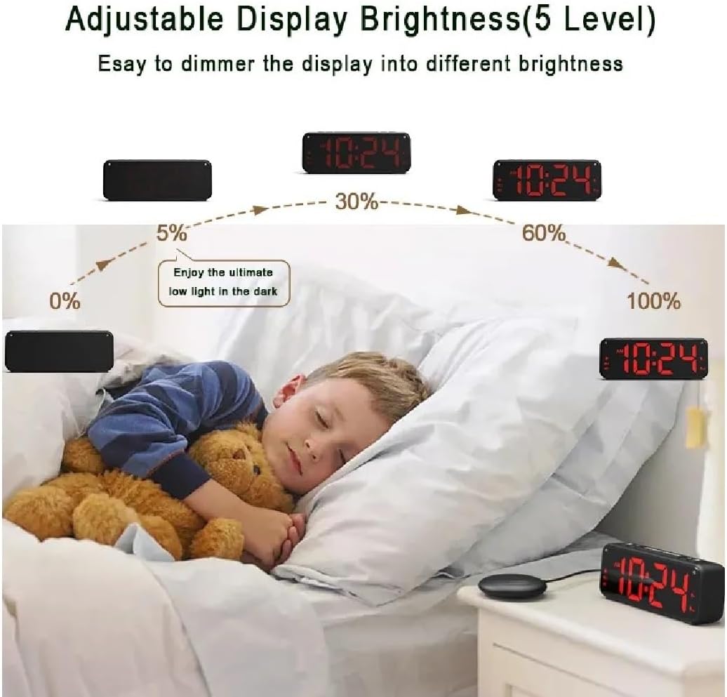 MOZAC Bomb Dual Extra Loud Alarm Clock with Bed Shaker, Black Heavy Sleepers, Battery Backup | Wake with a Shake