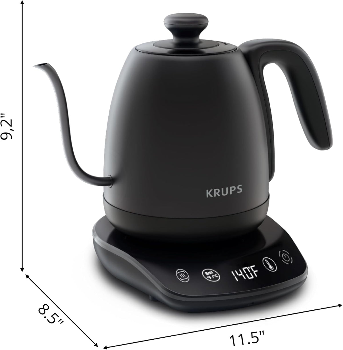 KRUPS Smart Temp Electric Kettle: 1.7L Capacity, 5 Precise Temperature Settings, Digital Display, Cool-Touch Exterior, Cordless Design for Tea and Coffee Lovers