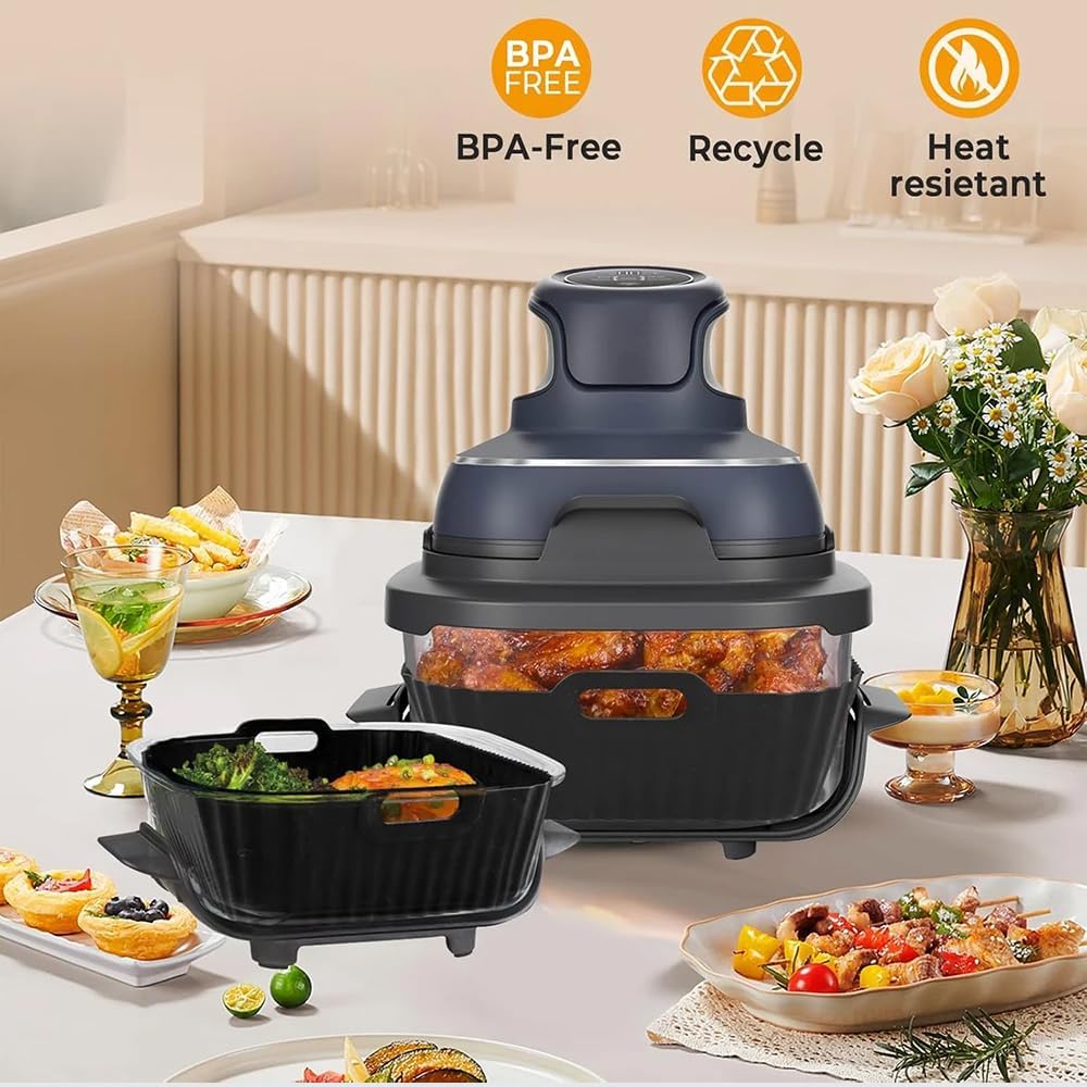 FN101 Air Fryer Silicone Liners for Ninja Crispi FN101GY/ FN101SG/ FN101ST, Non-Stick Reusable Ninja Glass Air Fryer Accessories Kit, Large for 4-QT & Small for 6-Cups Container