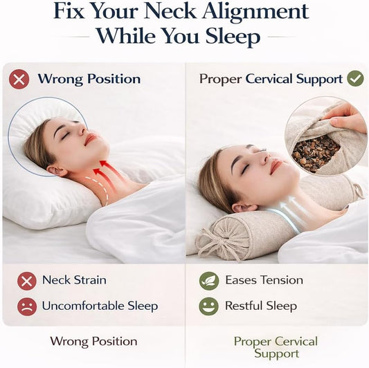 Buckwheat Pillow for Sleeping 3" x 16" Organic Cotton Adjustable Firm Cervical Roll Bolster Cylinder Recliner Neck Roll Pillow for Sleeping Pain Relief Round Neck Support Lumbar Bed Legs Back Yoga