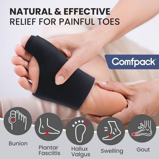 Comfpack Foot Ice Pack Toe Wrap for Bunion, Gout, Plantar Fasciitis 2 Packs | Hot Cold Compress Soft Gel Therapy for Hallux Valgus, Swelling & Injuries, Feet Recovery, Big Toe Brace for Arthritis Pain