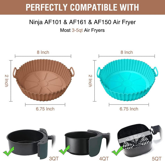 Air Fryer Silicone Liners for Ninja Air Fryer AF101 4 QT AF150 AF161 5.5 QT MAX XL, for COSORI/Gourmia/PowerXL/InstantPot/Philips 4QT and Most 3 to 5 QT Airfryers, Better than Parchment Paper Liners